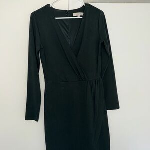 LOFT Black Long-Sleeve Wrap-Style Mini Dress